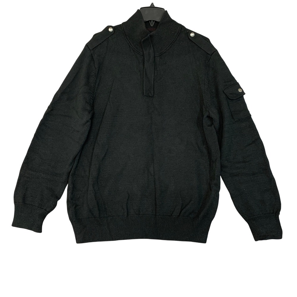 Banana Republic Men's XL Black Military Quarter Zip Sweater Wool Blend